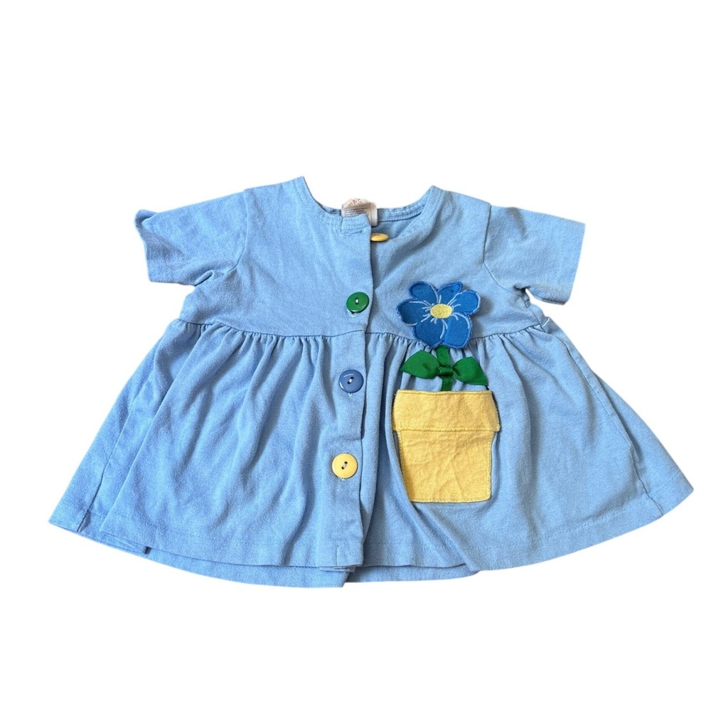Buster Brown Peplum Top Kids Blue Flower Applique Vintage Style SIZE 18M